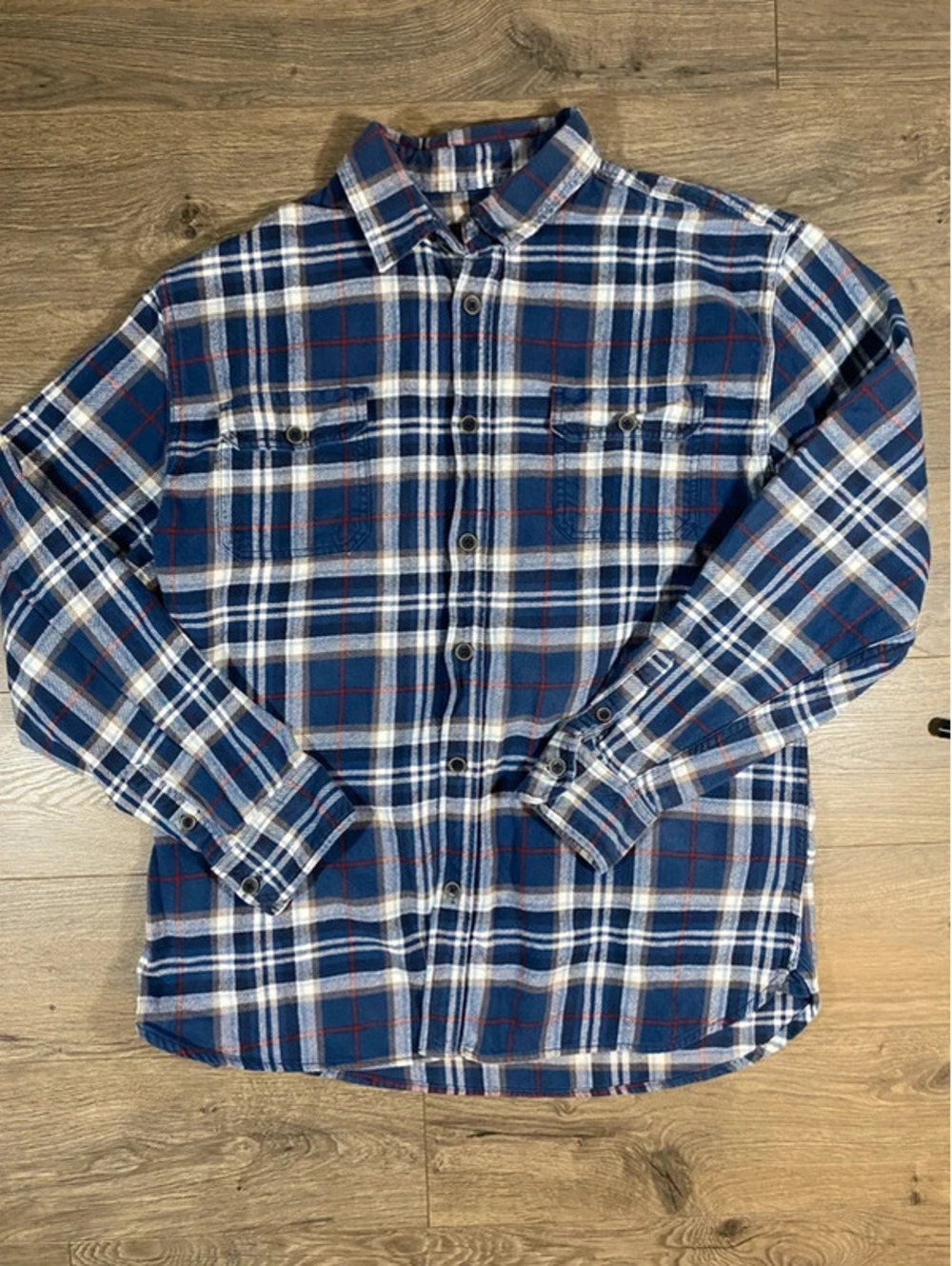 JACHS Men's XLT Heavy Flannel Shirt Blue Red Plaid Cotton Button Up